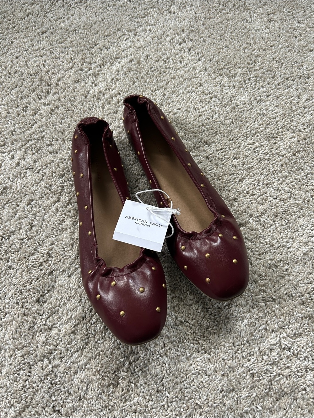American Eagle Outfitters Wine Red Ballet Flats with Gold Studs